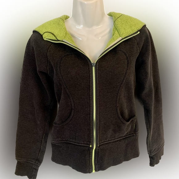 Lululemon Fleece lined Scuba Hoodie Zip Front Jacket gray chartreuse Women’s 4 S - Picture 4 of 6